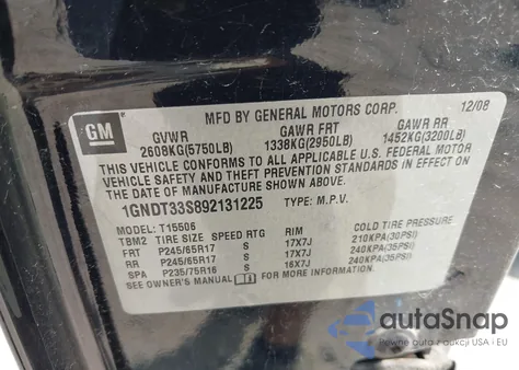 2009 Chevrolet Trailblazer Lt z USA, uszkodzony, nr VIN 1GNDT33S892131225